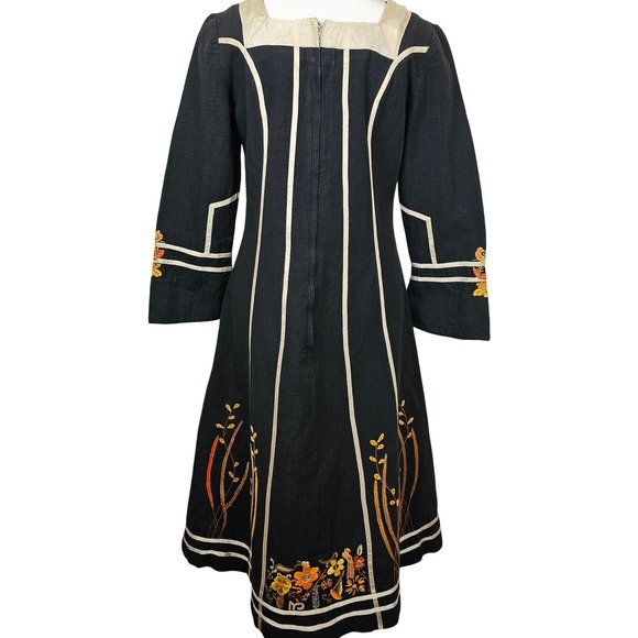 Vtg 70s Josefa Ibarra Black Floral Embroidered Midi S Dress Designer A-Line Boho - Picture 4 of 16